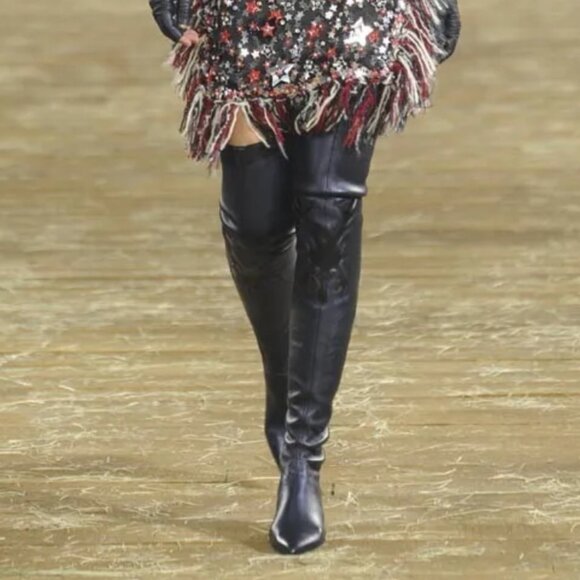 NWT🖤CHANEL🖤14A Metiers D'Art Dark Metallic Grey Thigh High Lambskin Boots - Picture 3 of 17